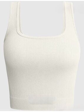 Ribbed Square-Neck Crop Tank - Cream